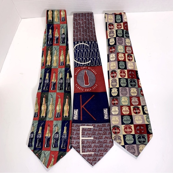 Coca Cola Other - Lot of 3 Vintage Coca Cola Ties Lot Polyester Neck Tie Coke Logos Soda Pop